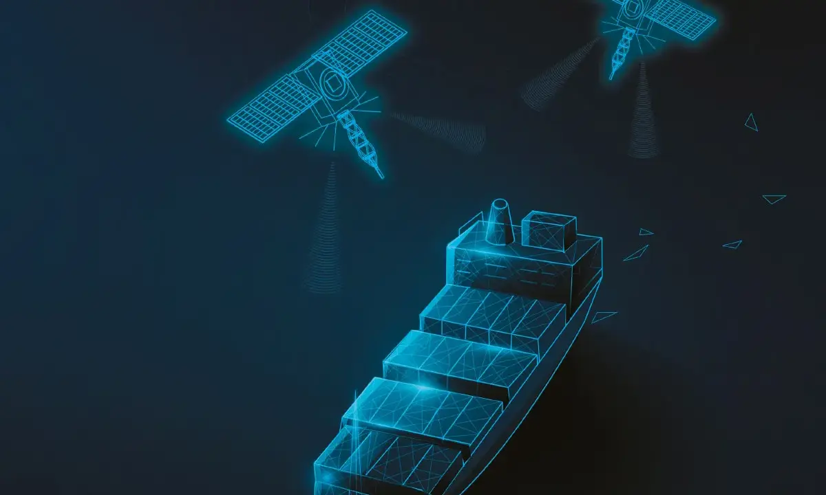 Deux satellites AIS transmettent des données vers un porte-conteneurs.