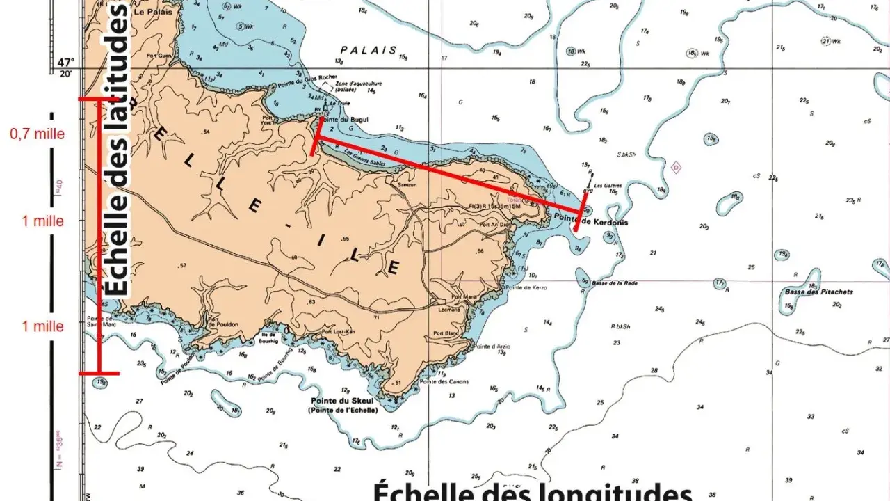 Carte marine détaillée pour télécharger carte marine gratuite. Échelles de latitudes et longitudes visibles.