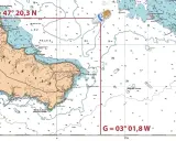 Carte de navigation maritime de la région de Belle-Île, avec une illustration de bateau.