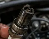 Bougie d'allumage d'un moteur 2 temps qui se noie, couverte d'huile.