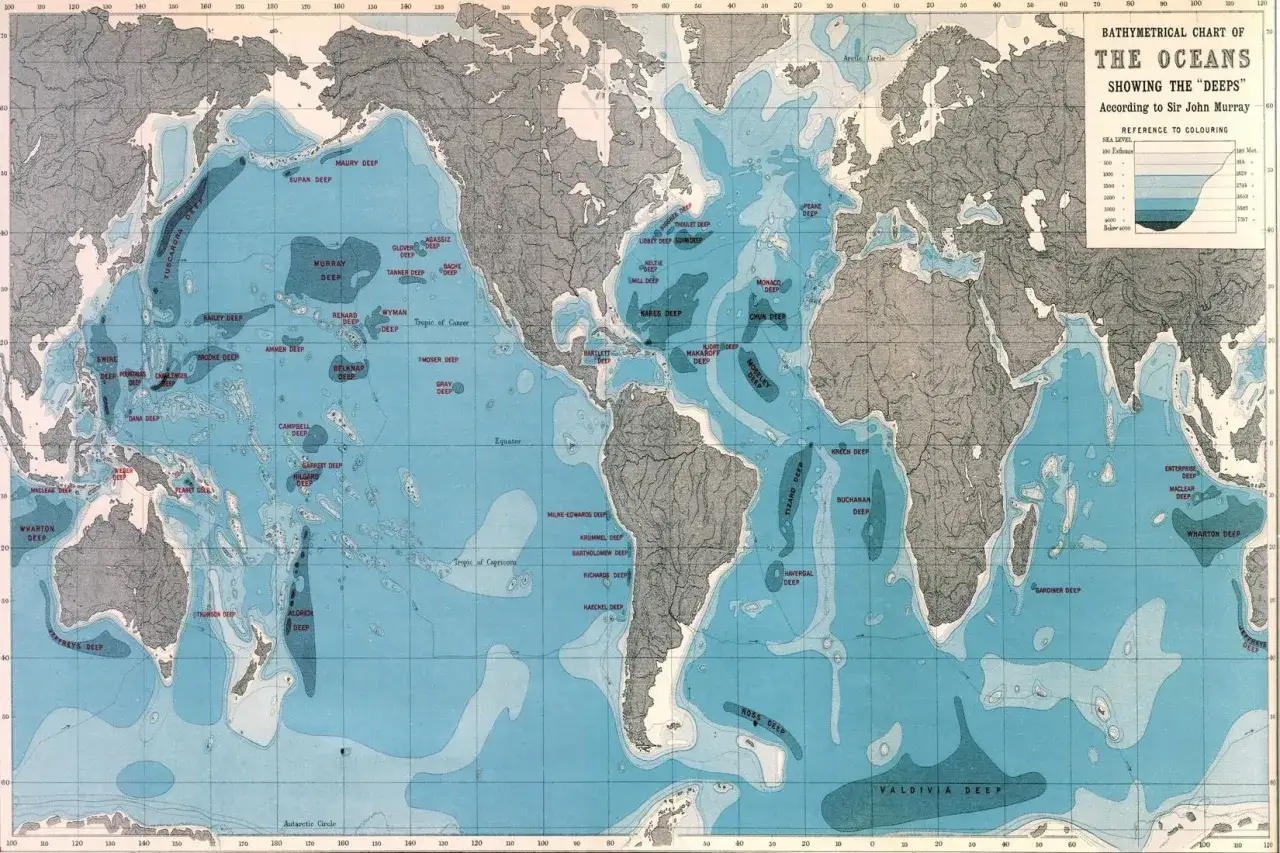 Carte du fond marin mondial, indiquant les 