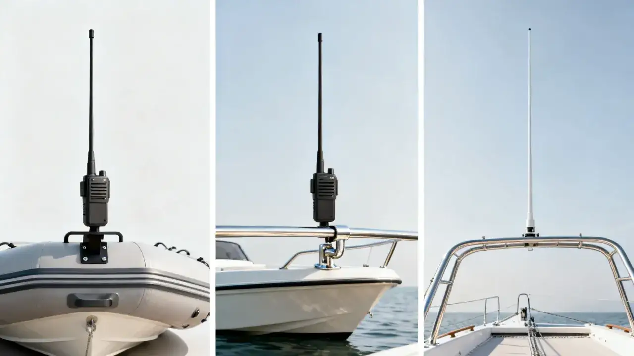 Radio blu marine sur un bateau pneumatique et un bateau à moteur. Communication essentielle en mer.