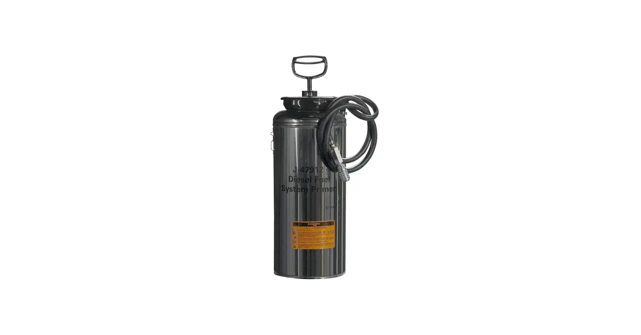 Système d'amorçage pour pompe à gasoil, idéal pour comment amorcer une pompe à gasoil sans poire d'amorçage. Réservoir métallique avec tuyau.