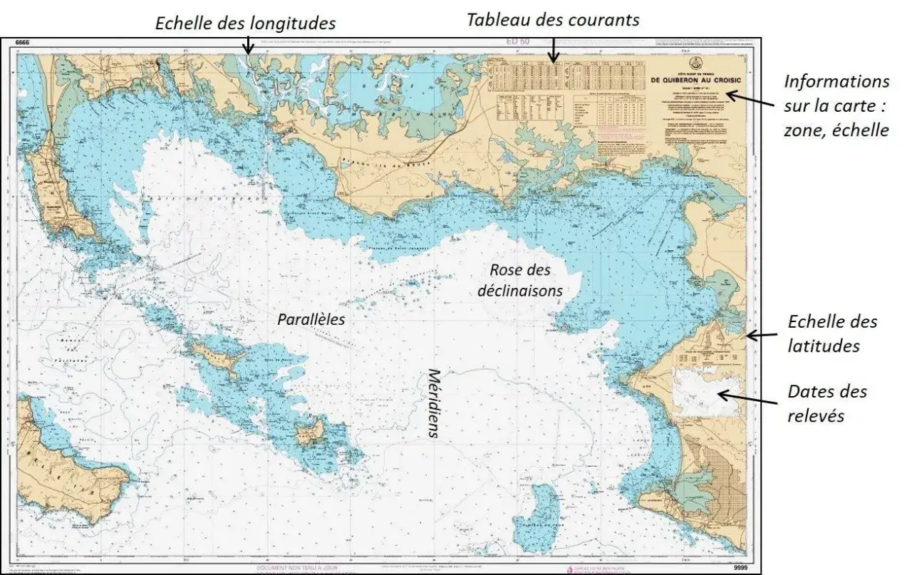 Carte marine de Quiberon au Croisic. Idéale pour planifier votre navigation, téléchargez carte marine gratuite.